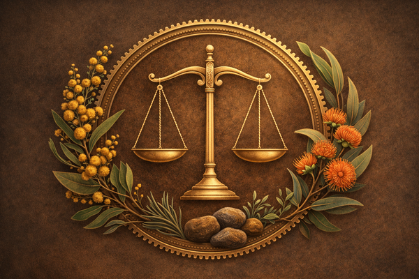 Scales of justice with Australian flora